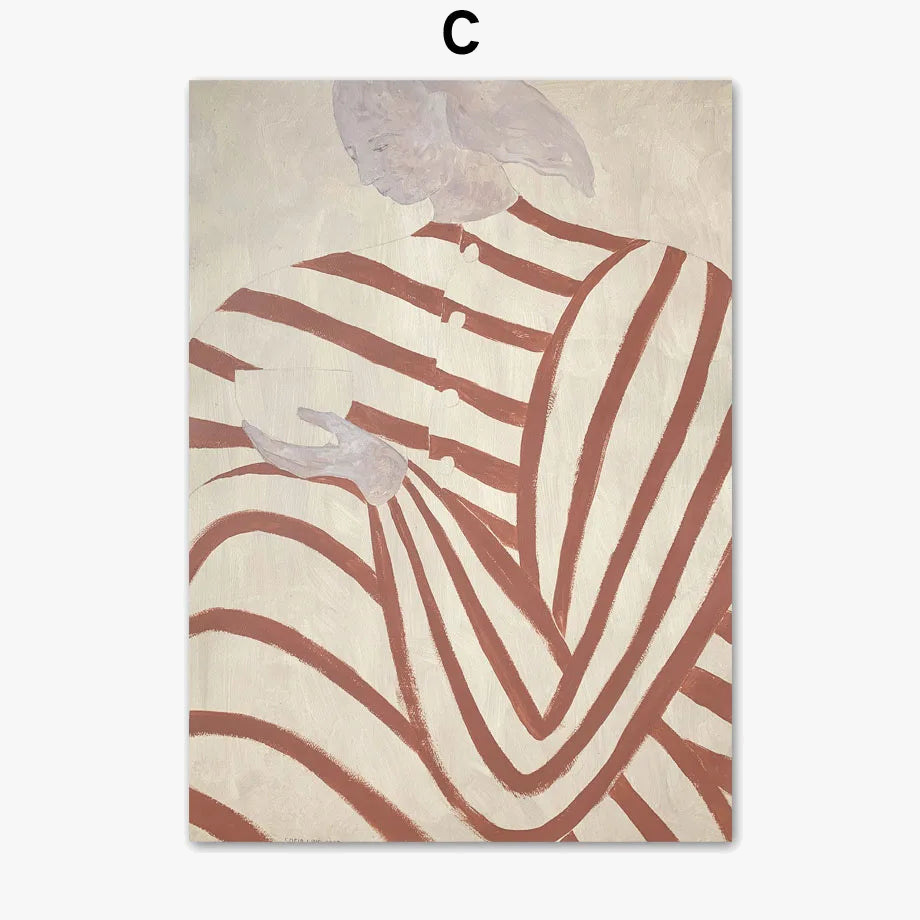 Pajamas striped woman art wall geometry retro modern decoration
