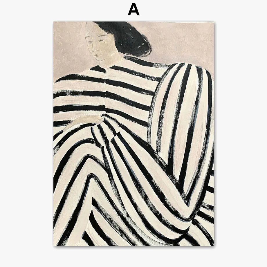 Pajamas striped woman geometry sheet art wall retro decorative