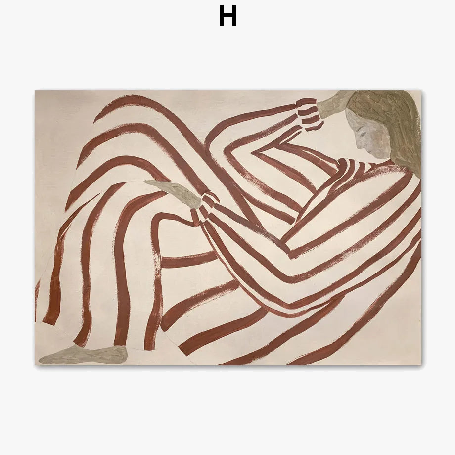 Pajamas striped woman geometry sheet art wall modern retro