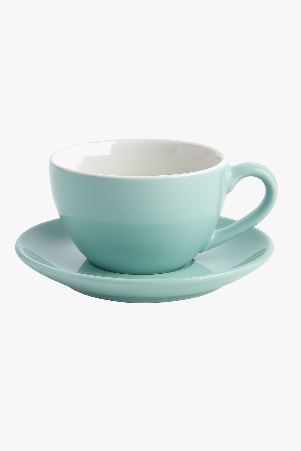 Barista style ceramic coffee service with saucer