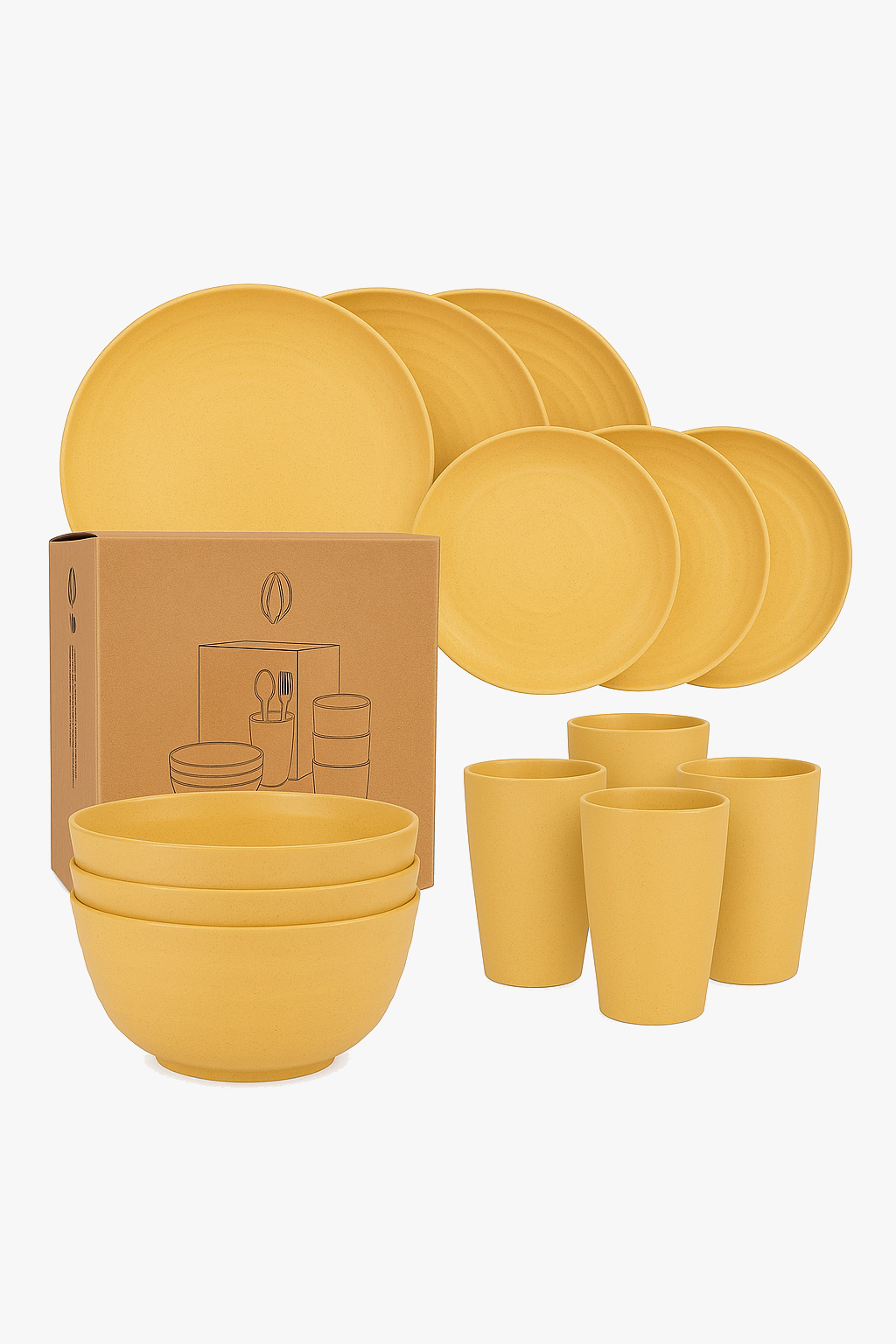 Yellow Unbreakable Wheat Straw Table Service
