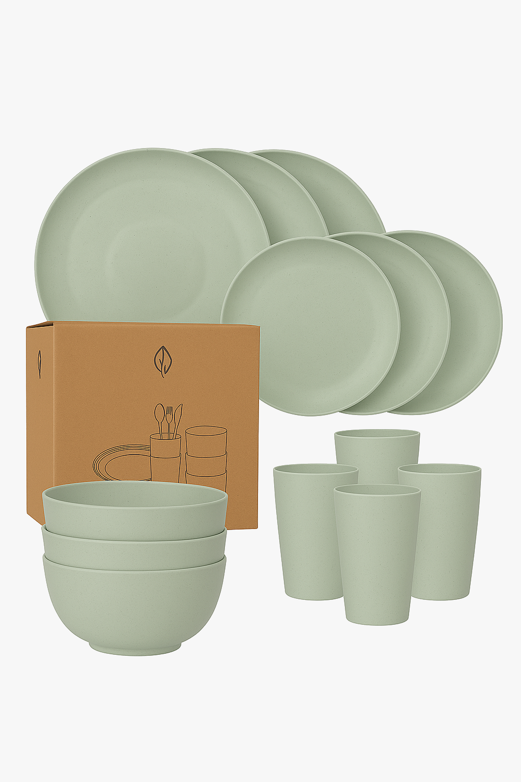 Light Green Unbreakable Wheat Straw Table Service