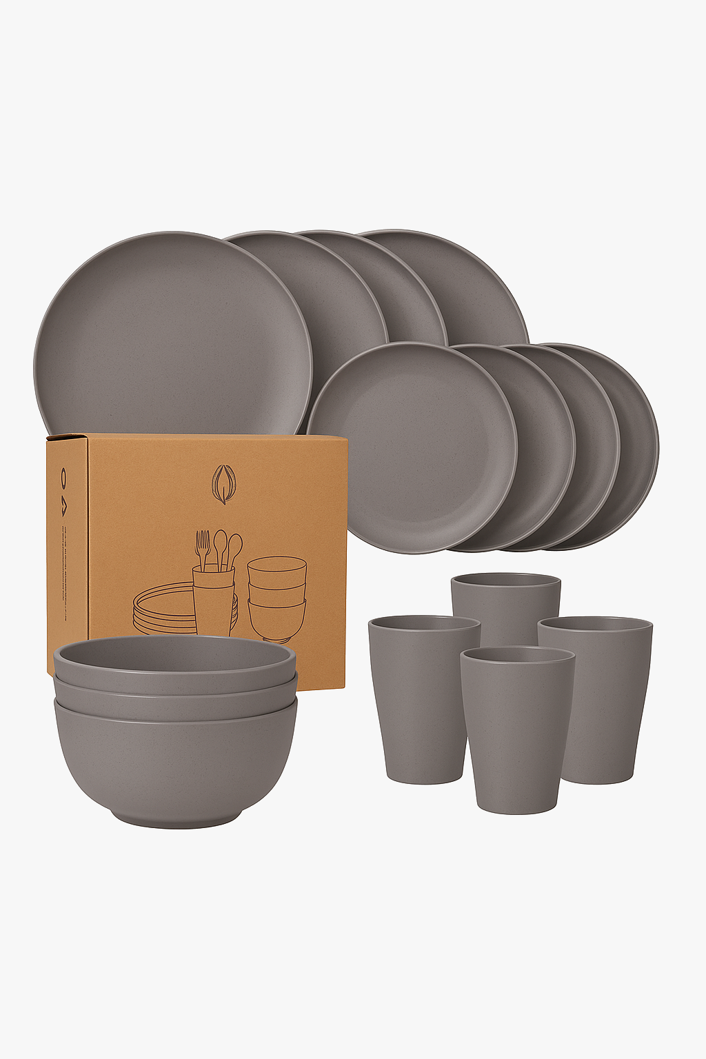 Light Grey Unbreakable Wheat Straw Camping Tableware Set