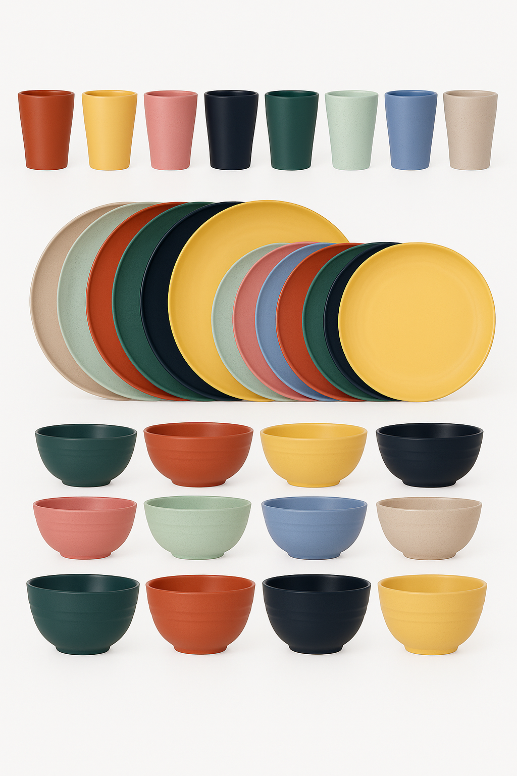 Service table straw wheat plates bowls cups