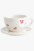 Service cup ceramic pattern cherry with saucer