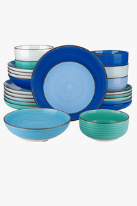 Service ceramic dishes spiral pattern painted hand