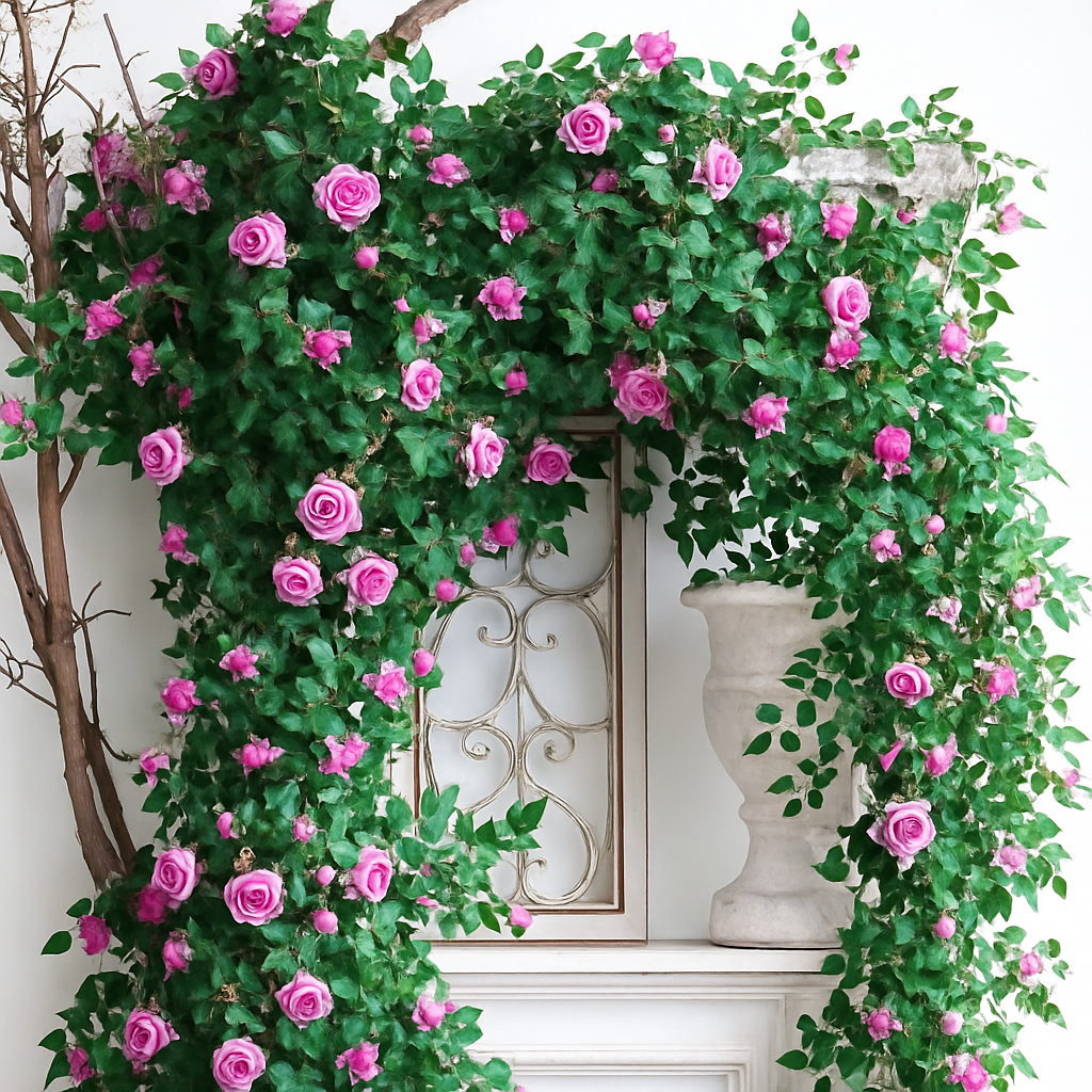 Artificial silk flowers fake pink elegant decoration for interior - view 3