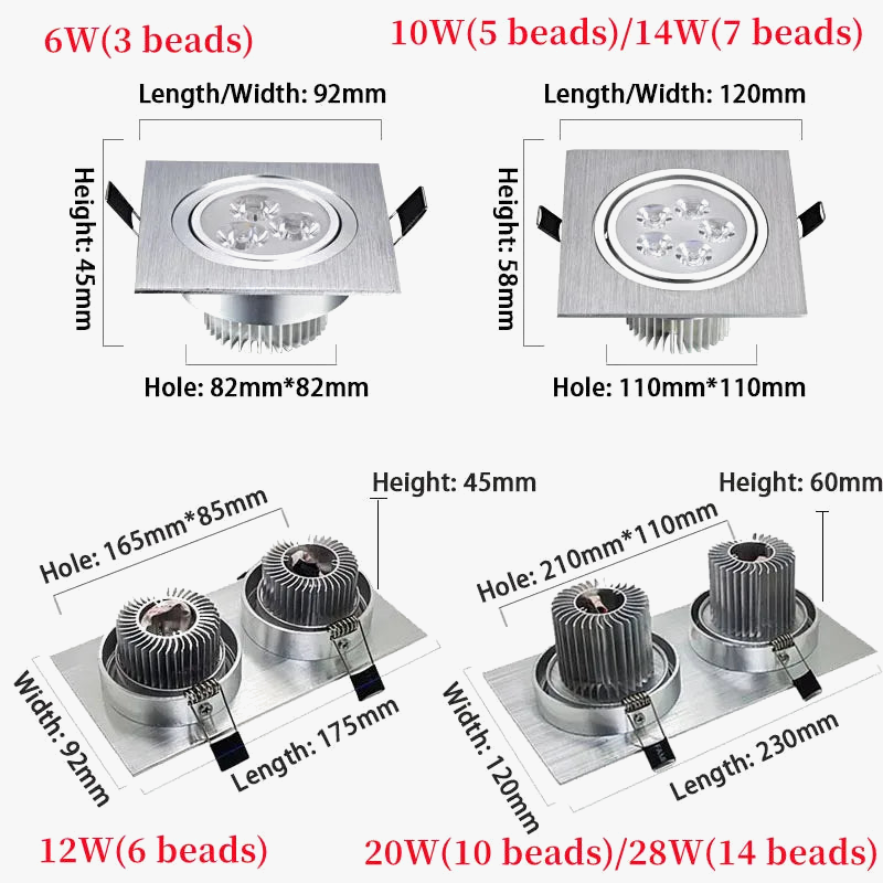 Variable intensity square led-mounted spotlights for interior lighting - view 5