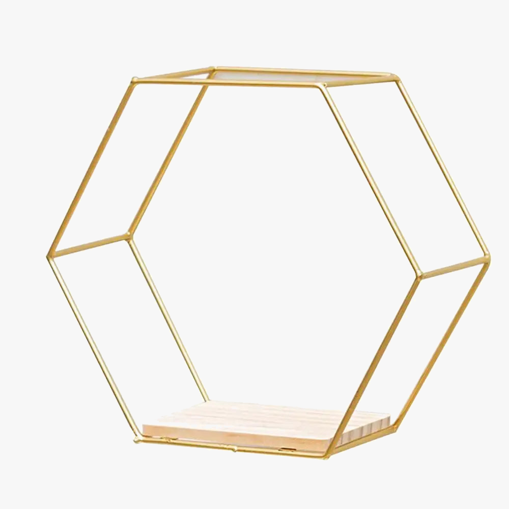 Metal and wood storage rack floating decorative hexagonal shelf - view 3