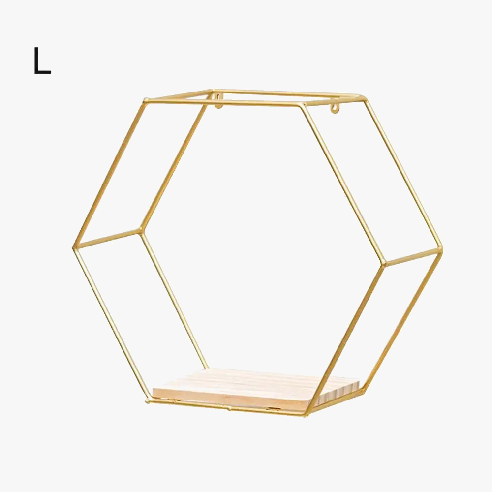 Metal and wood storage rack floating decorative hexagonal shelf - view 4