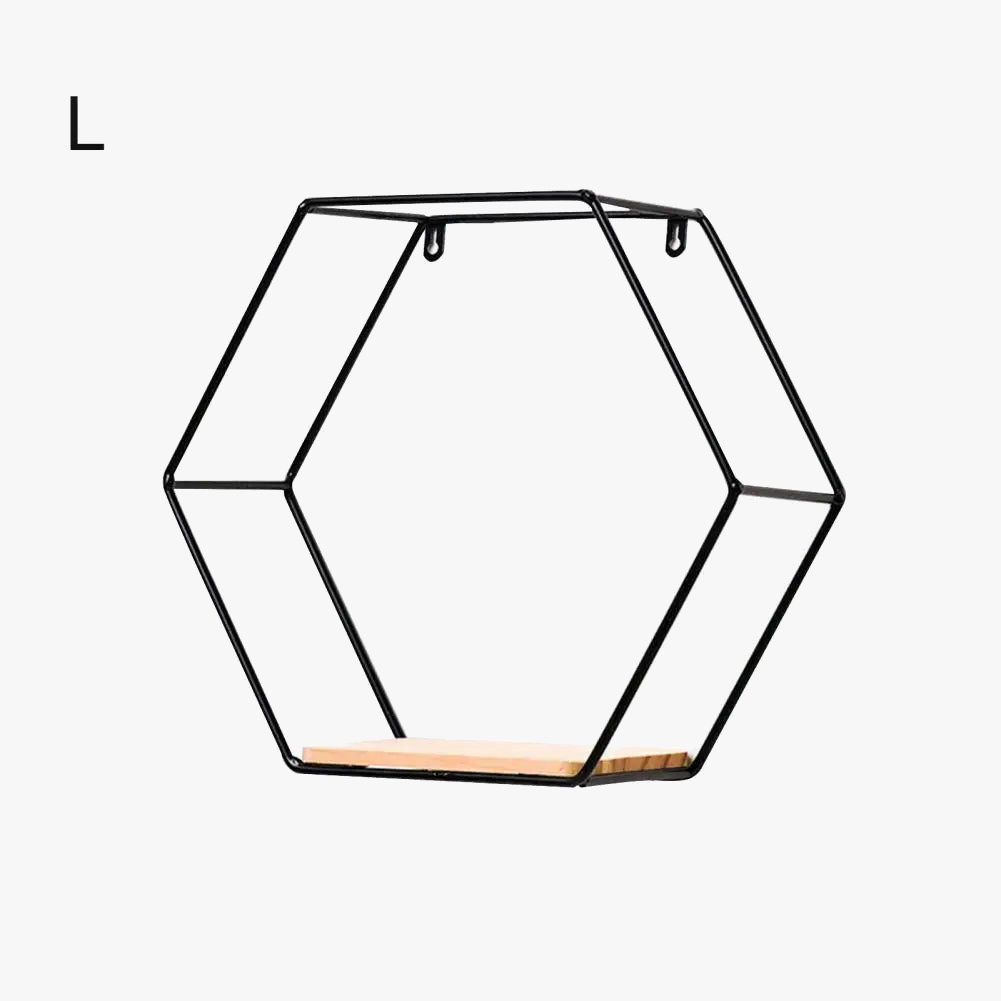 Metal and wood storage rack floating decorative hexagonal shelf - view 7