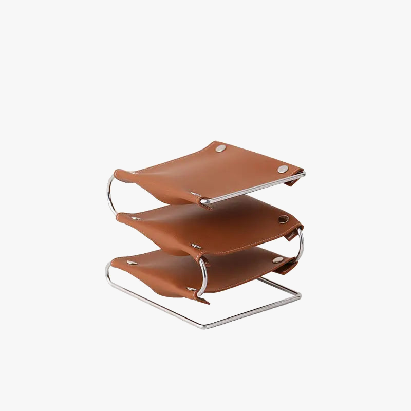 Multifunction storage holder in leather and stainless steel - view 6
