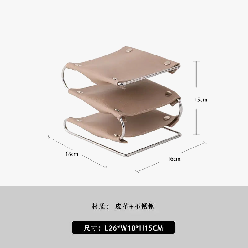Multifunction storage holder in leather and stainless steel - view 7