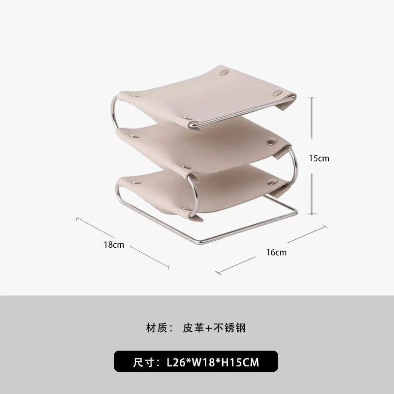 Multifunction storage holder in leather and stainless steel - view 8