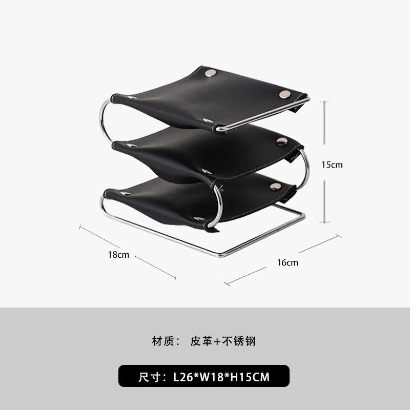 Multifunction storage holder in leather and stainless steel - view 9