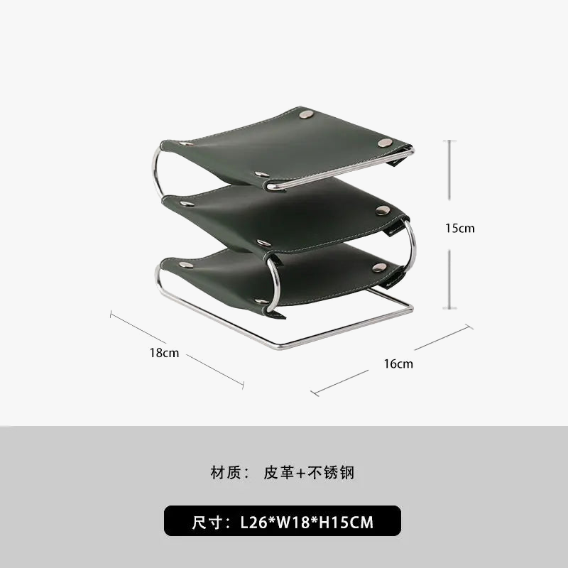 Multifunction storage holder in leather and stainless steel - view 10