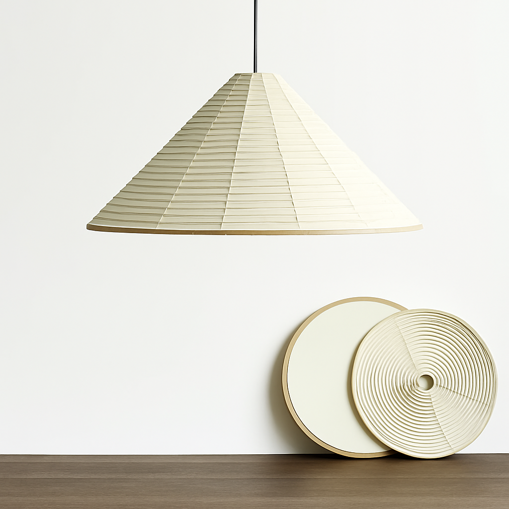 Japanese wabi sabi pendant light in foldable and circular rice paper - view 2