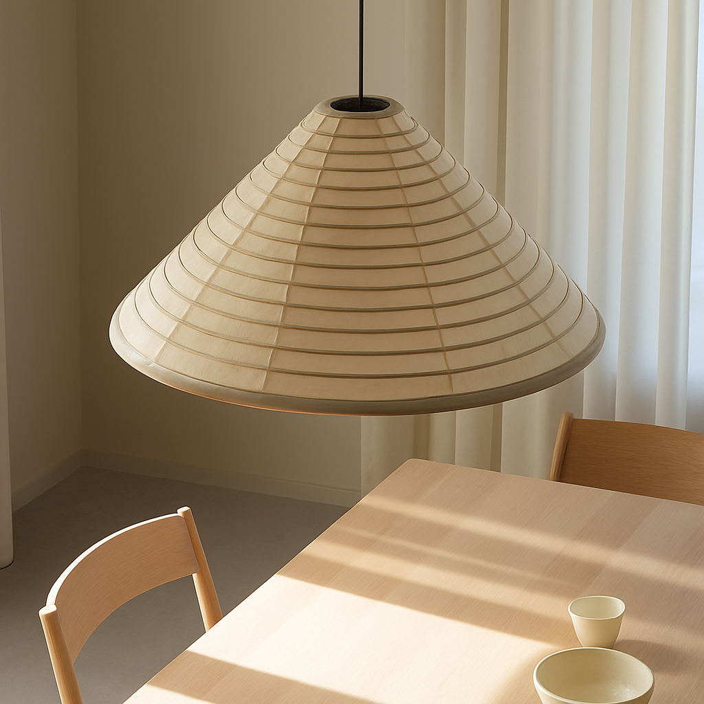 Japanese wabi sabi pendant light in foldable and circular rice paper - view 5
