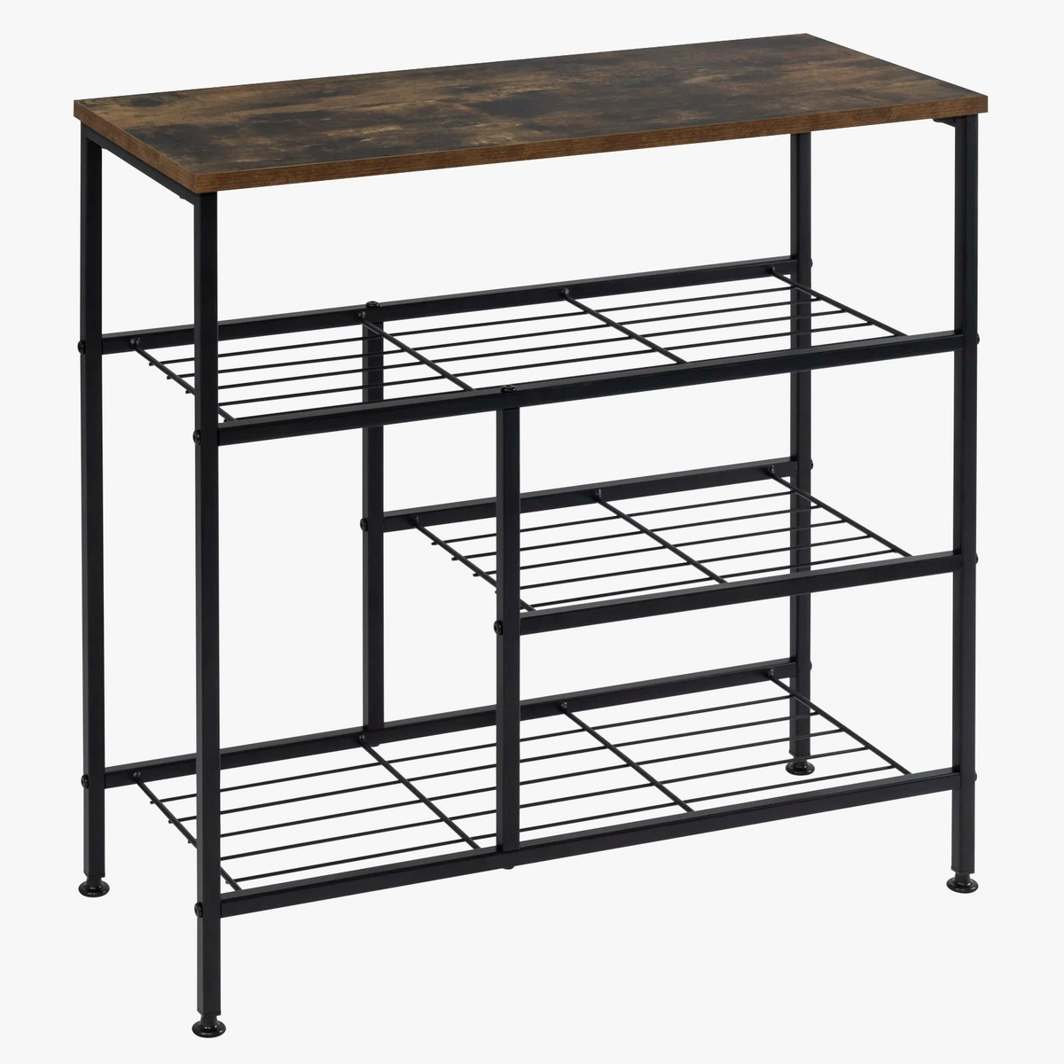 Metal shoe shelf with 4 open storage levels
