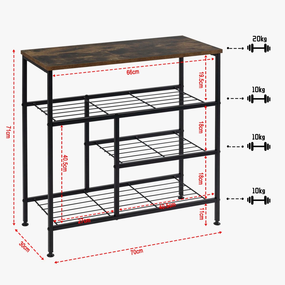 Metal shoe shelf with 4 open storage levels - view 4