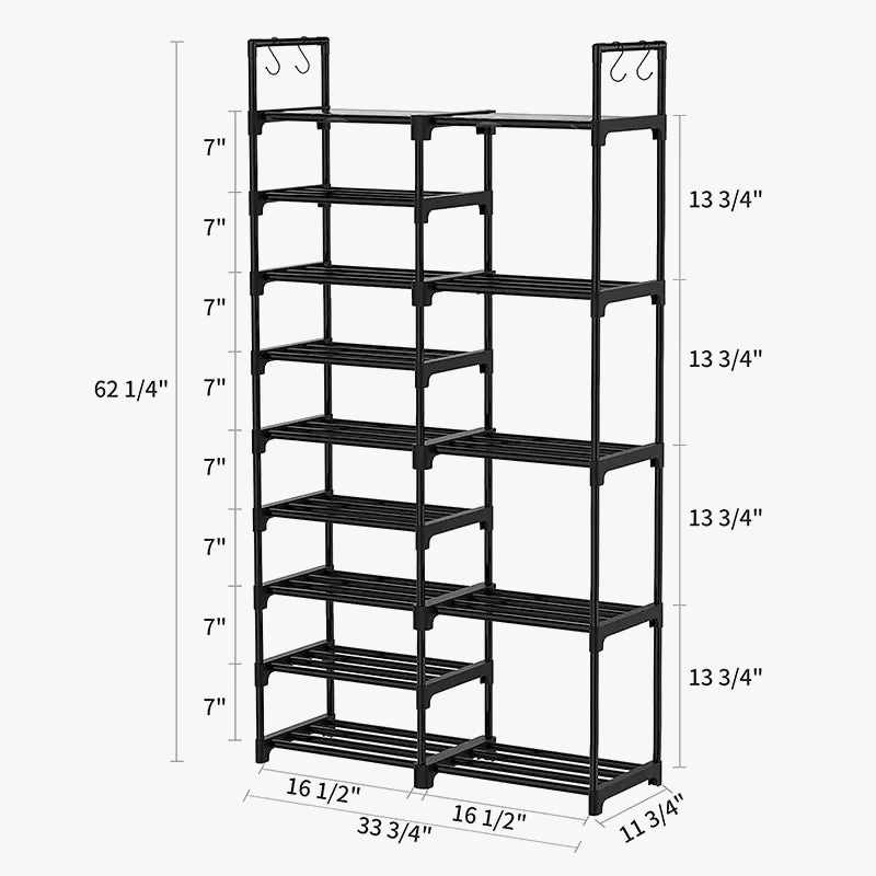 Double row metal shoe shelf with versatile hooks - view 8