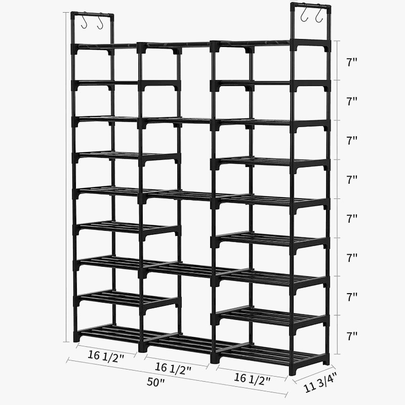 Double row metal shoe shelf with versatile hooks - view 9