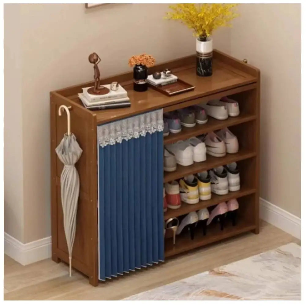 Multi-storey shoe shelf with dust-proof curtain