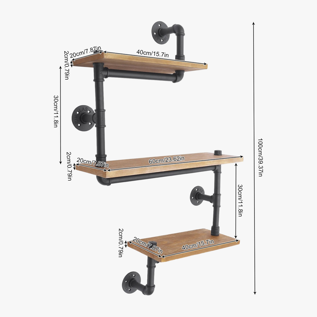 Wooden floating shelf and vintage three-level industrial hose - view 3