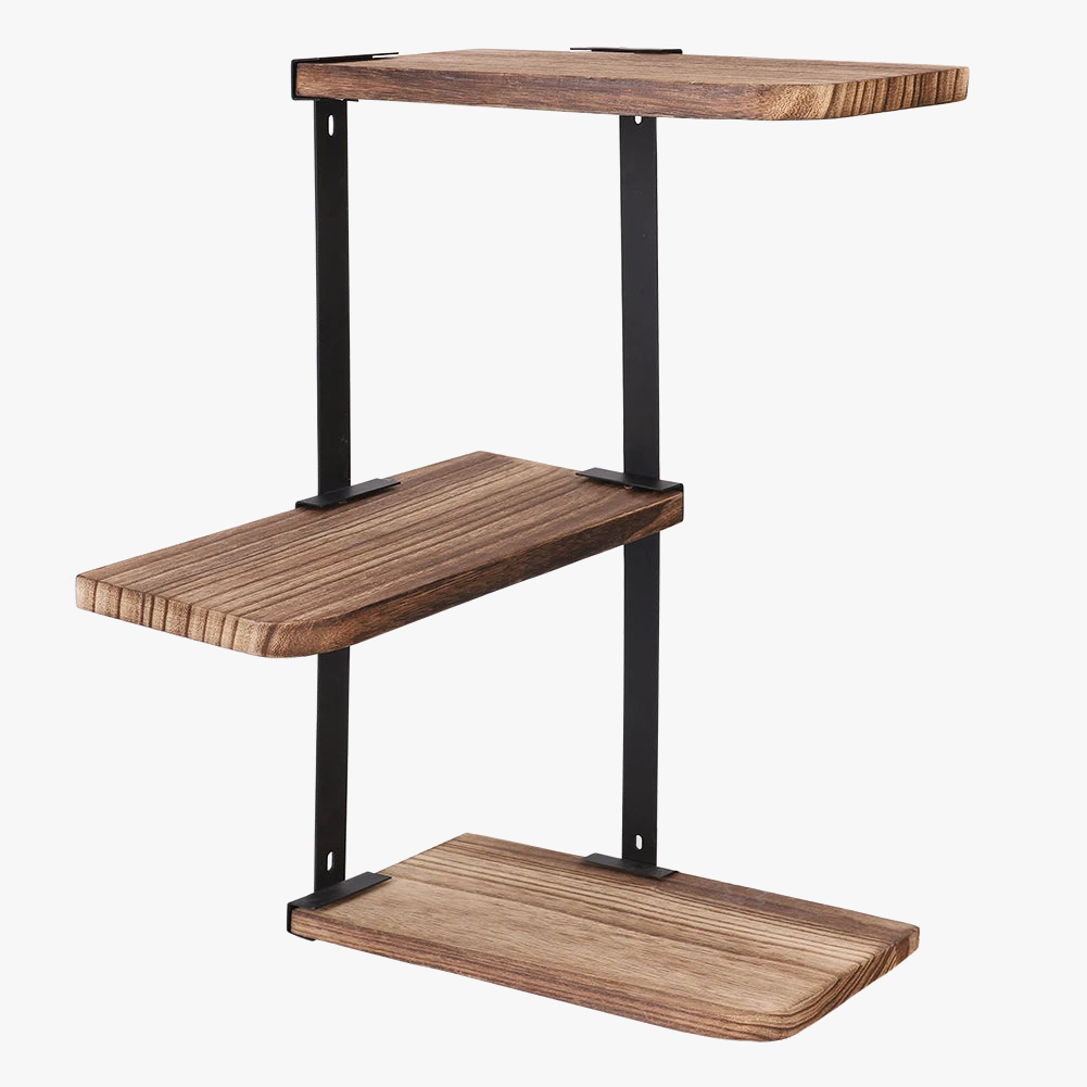 Three-level rustic wooden corner wall shelf - view 6