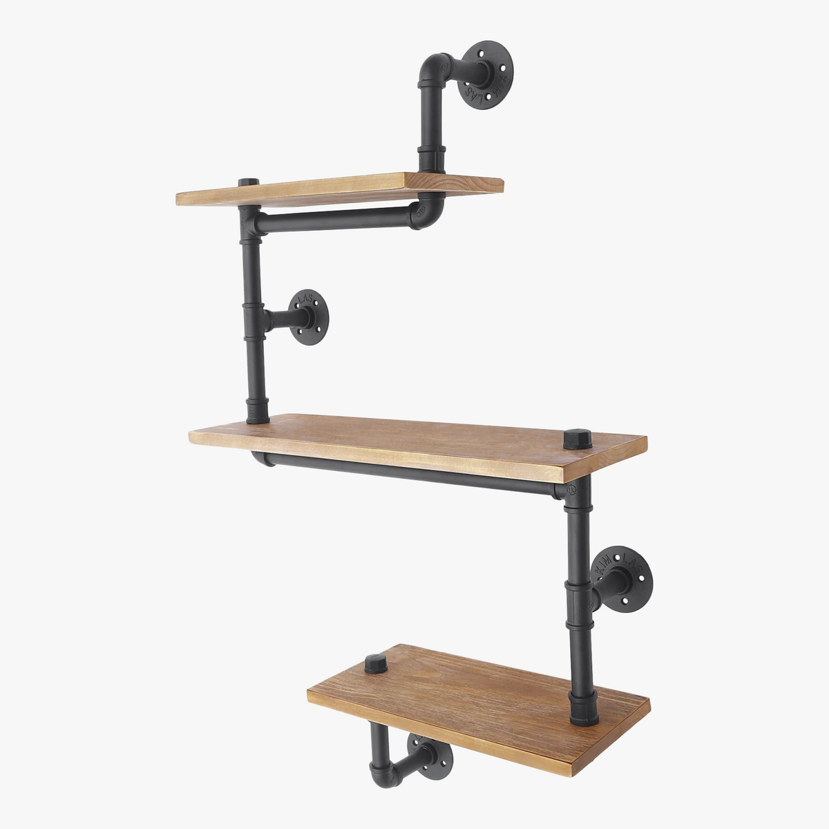 Vintage wall shelf in wood and industrial pipes - view 7