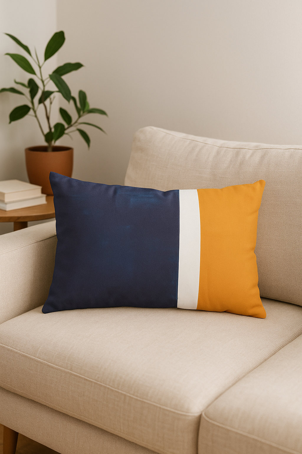 Geometric Lumbar Pillowcase with Painted Line Print - view 2