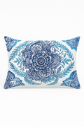 Rectangular pillowcase with flower pattern and blue leaves