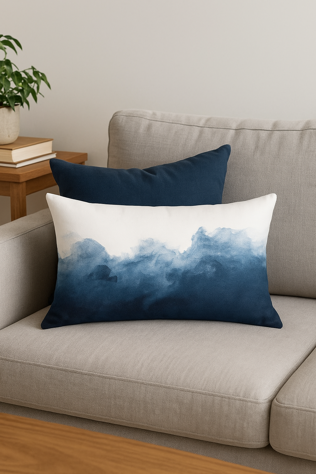 Blue Floral Ink Print Rectangular Pillowcase, Design 1 - view 2