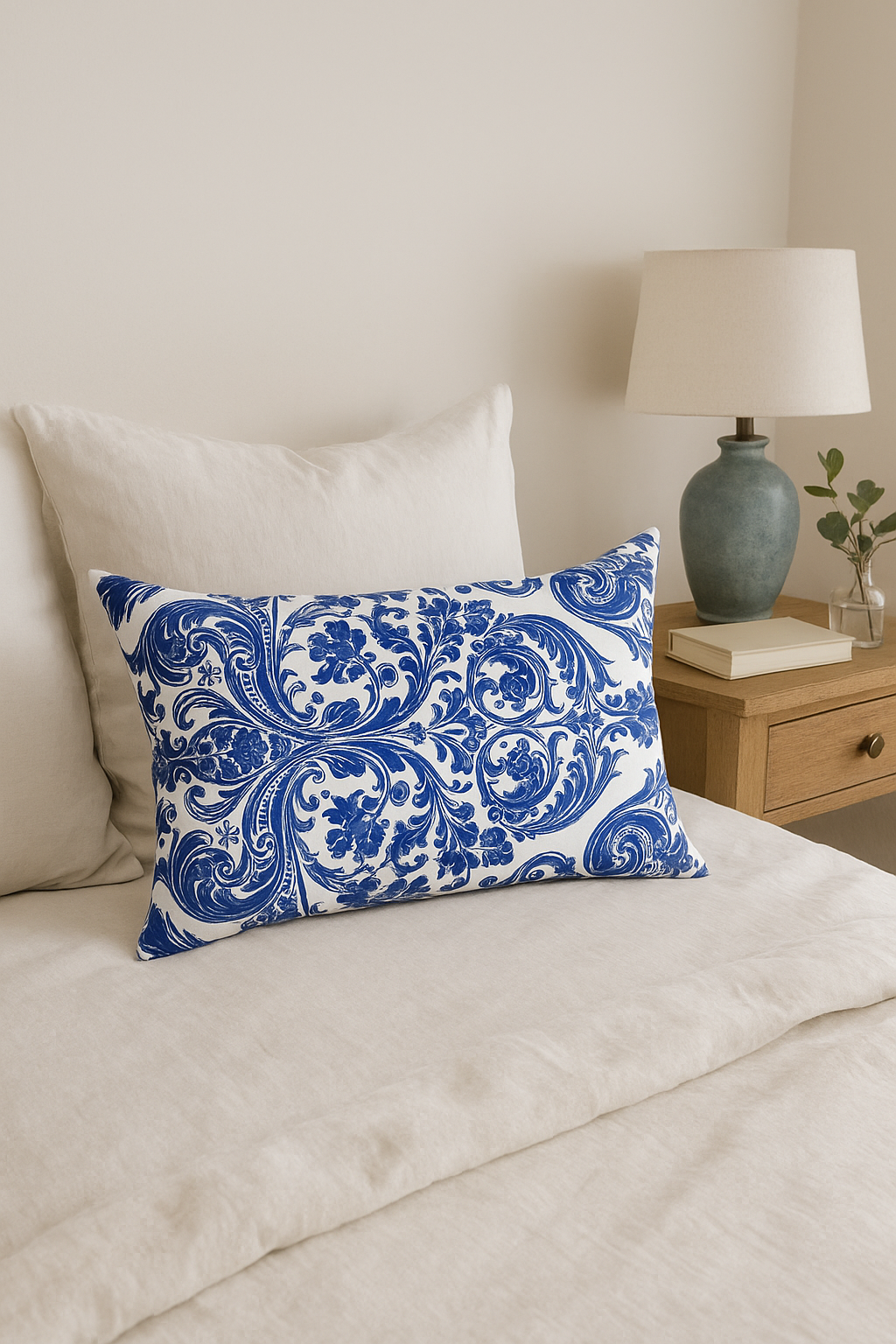 Rectangular Pillowcase with Blue Floral and Leaf Print, Style Two - view 2