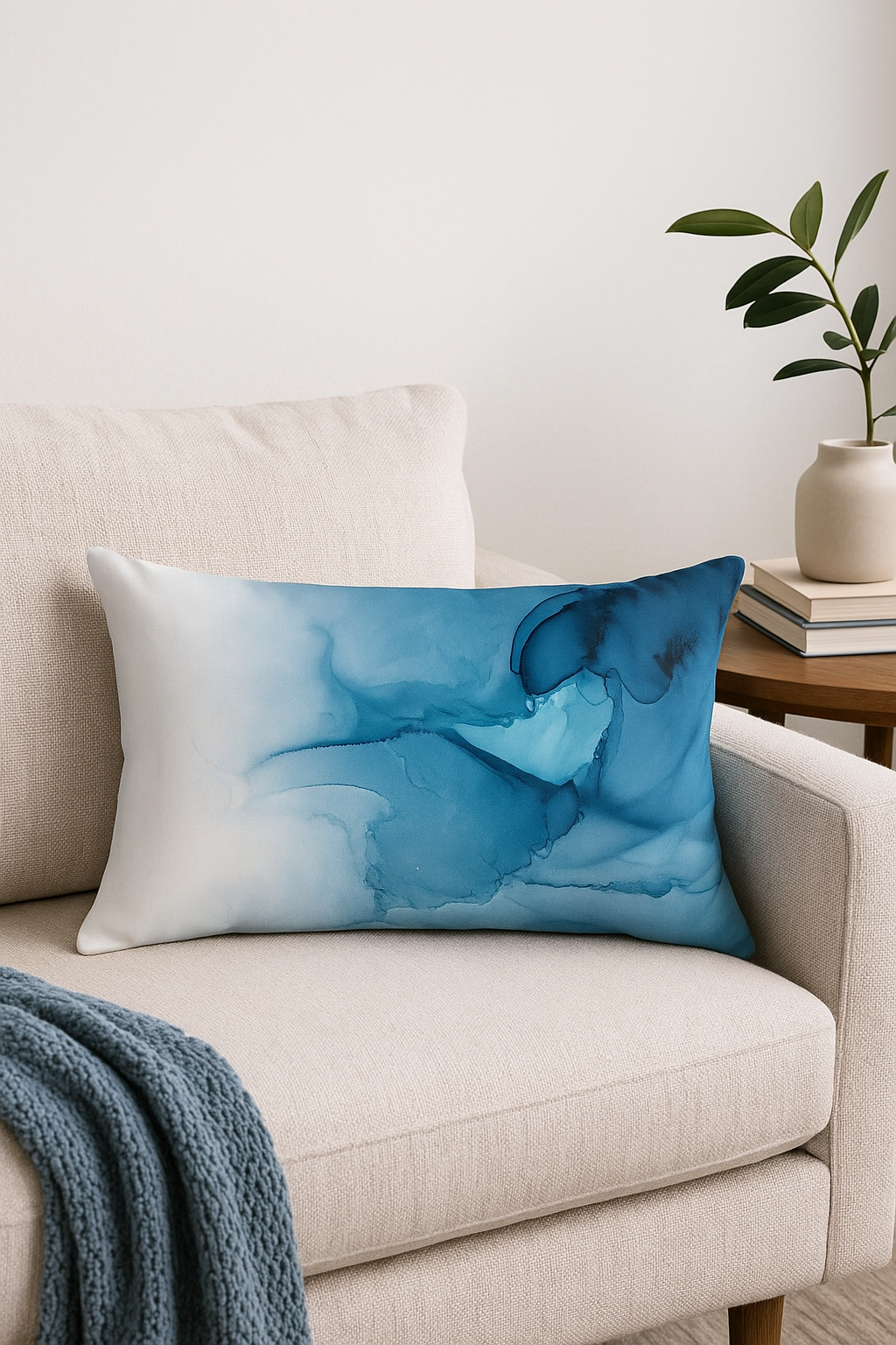 Chinese style polyester rectangular pillowcase with watercolor stripes - view 2