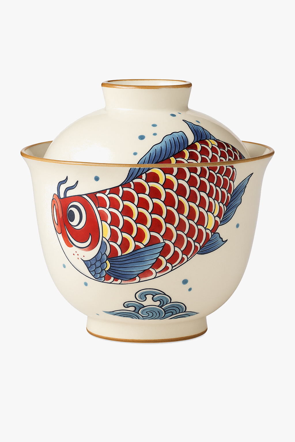 Compact Arowana Pattern Ceramic Cup in Kung Fu Retro Style
