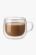 Glass double-wall cup with insulating handle