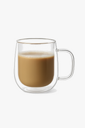 Double-walled glass borosilicate cup with thermal handle