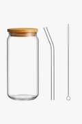 Cup verre borosilicate forme canette couvercle bambou paille