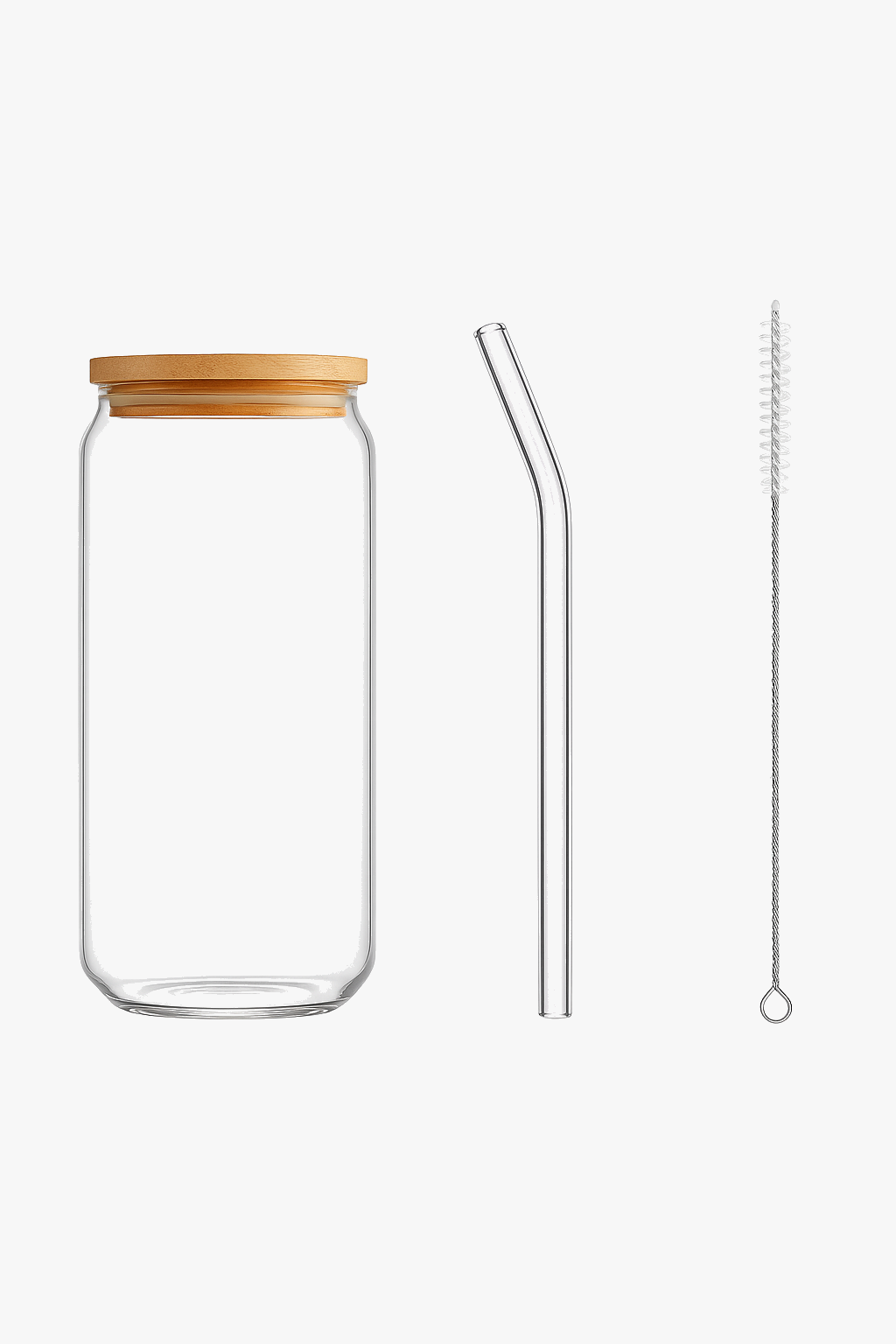 Can-Shaped Glass Cup with Bamboo Lid and Straw