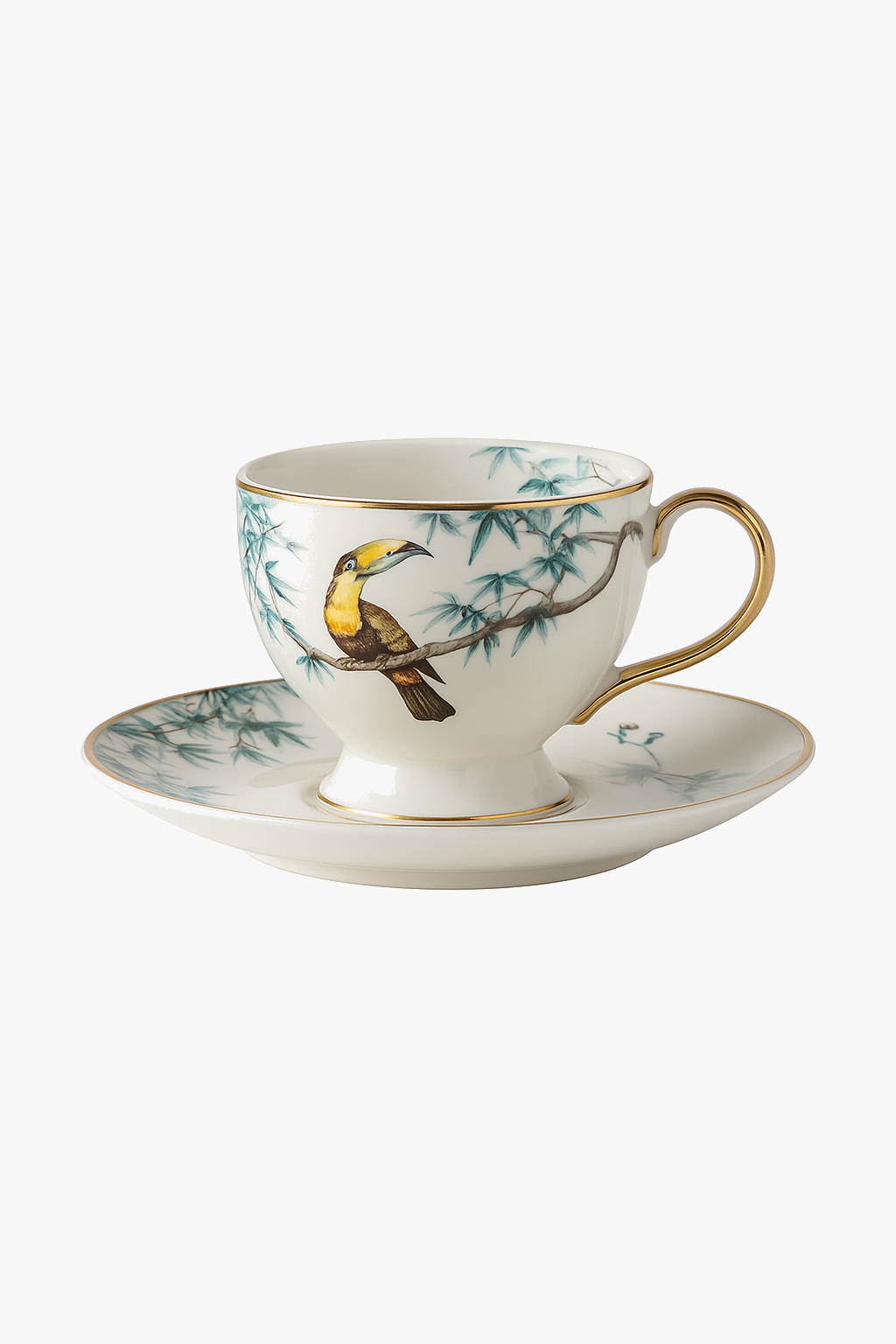 Teas and ceramic saucers flower pattern birds