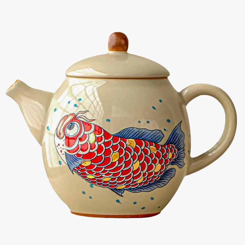 Arowana-Patterned Ceramic Kung Fu Teapot, 150 ml