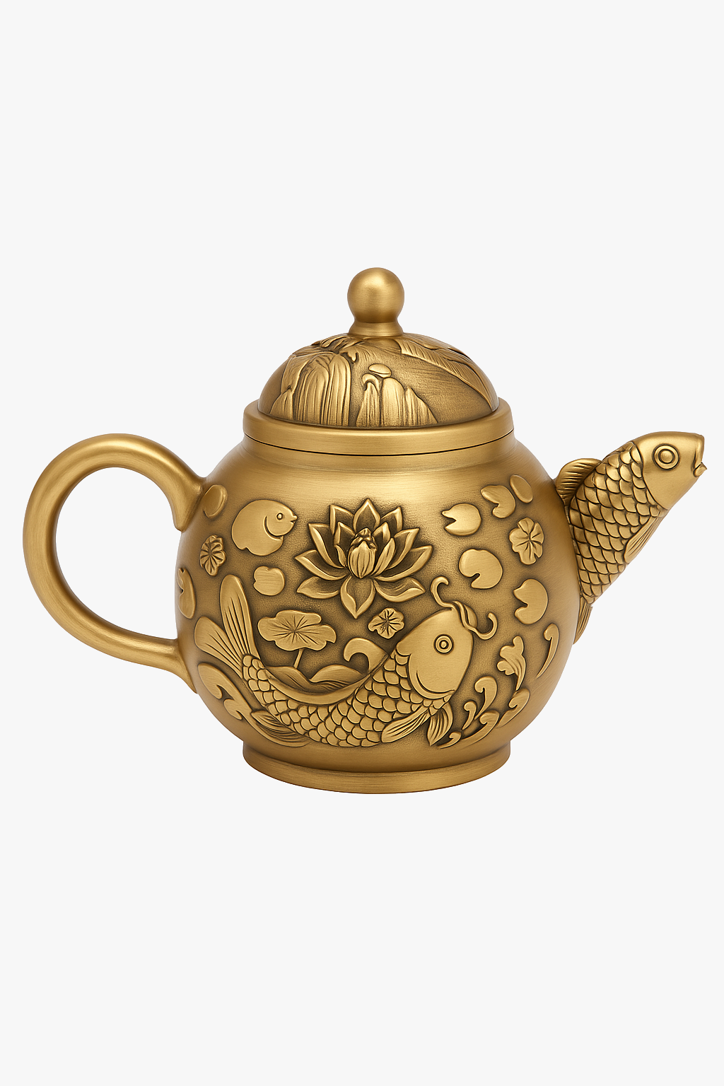 Chinese teapot kung fu lotus carp sculpted relief