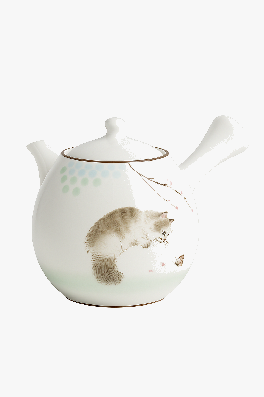 Ru kiln teapot craft cat pattern handle side