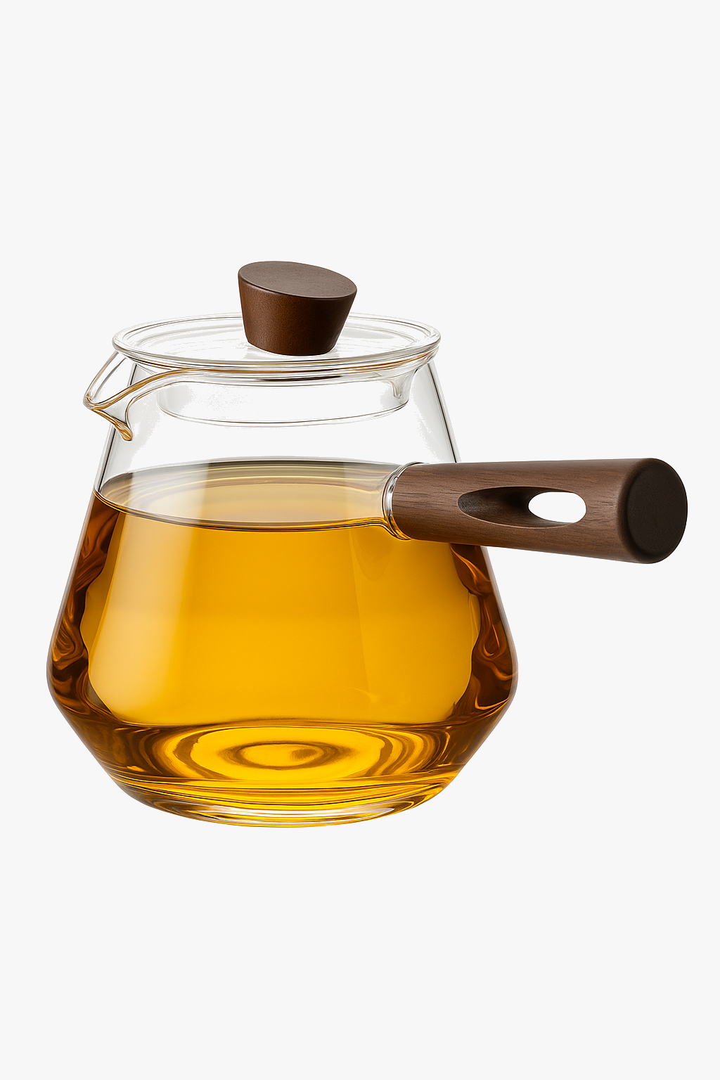 Contemporary Heat-Resistant Borosilicate Glass Teapot with Wood Handle