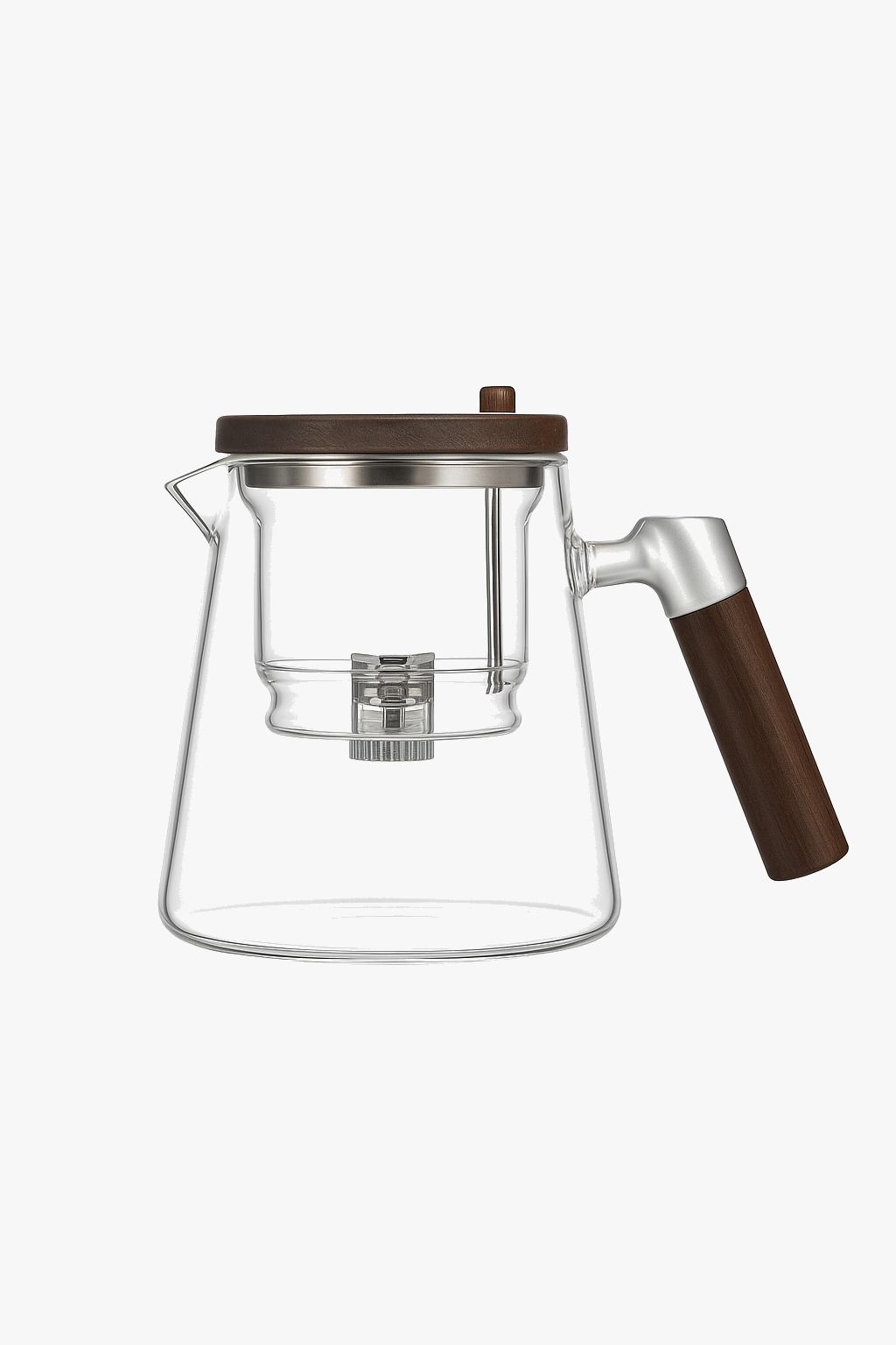 Teapot glass kungfu pressure with infuser handle wood