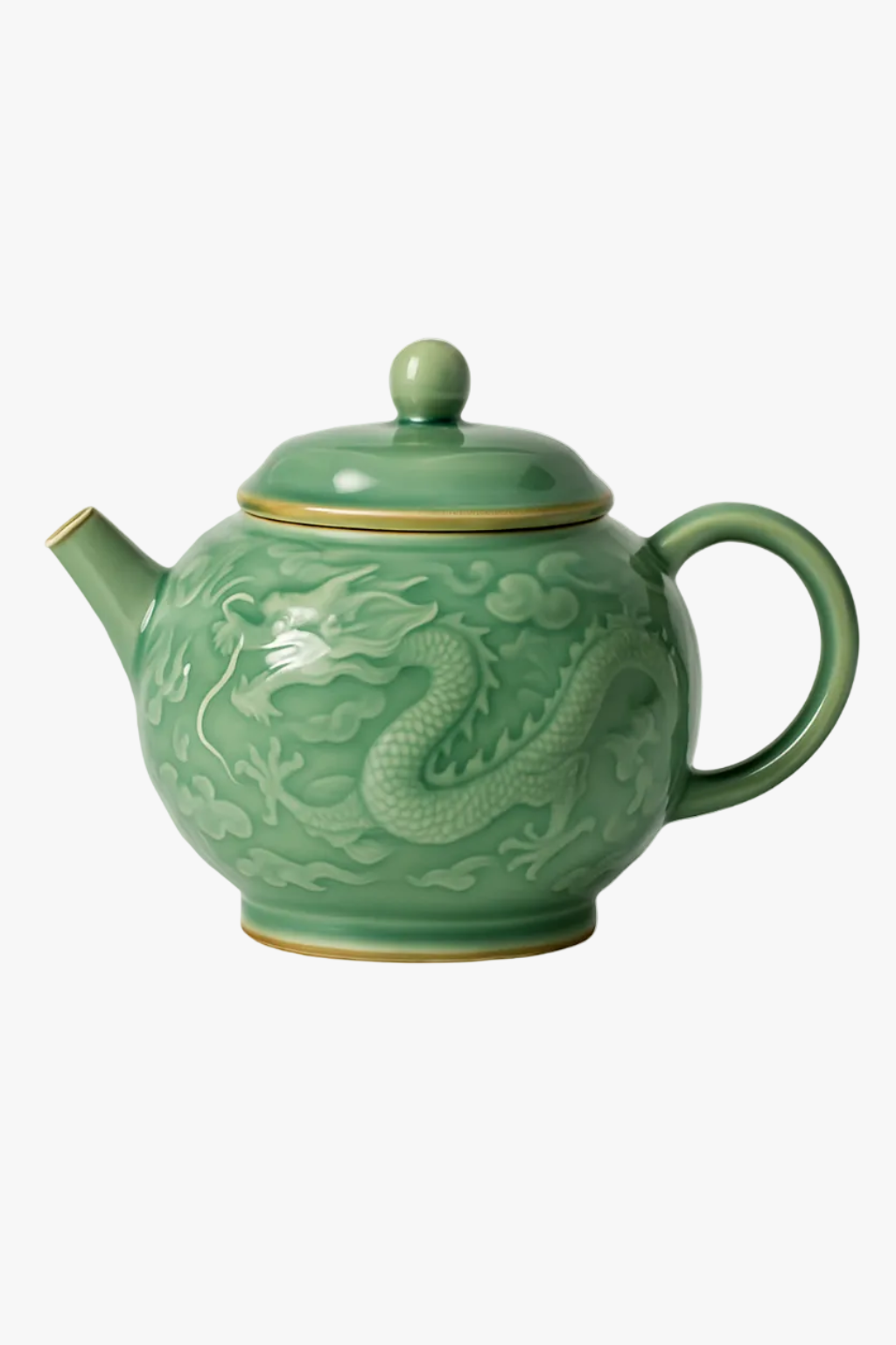 Ceramic Teapot with Dragon and Phoenix Relief, Kung Fu Filter