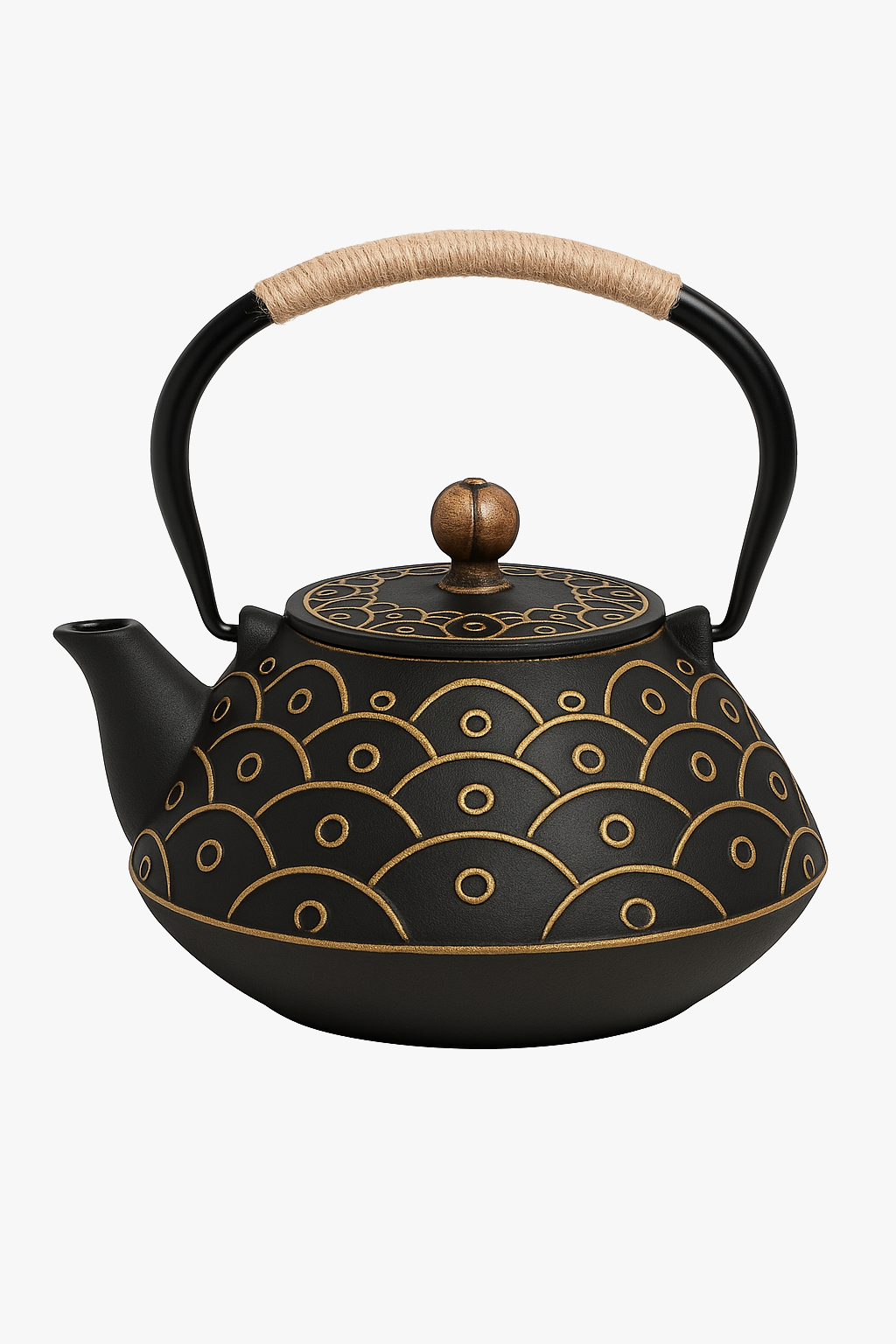 Japanese tea iron emaillee with traditional pattern infuser