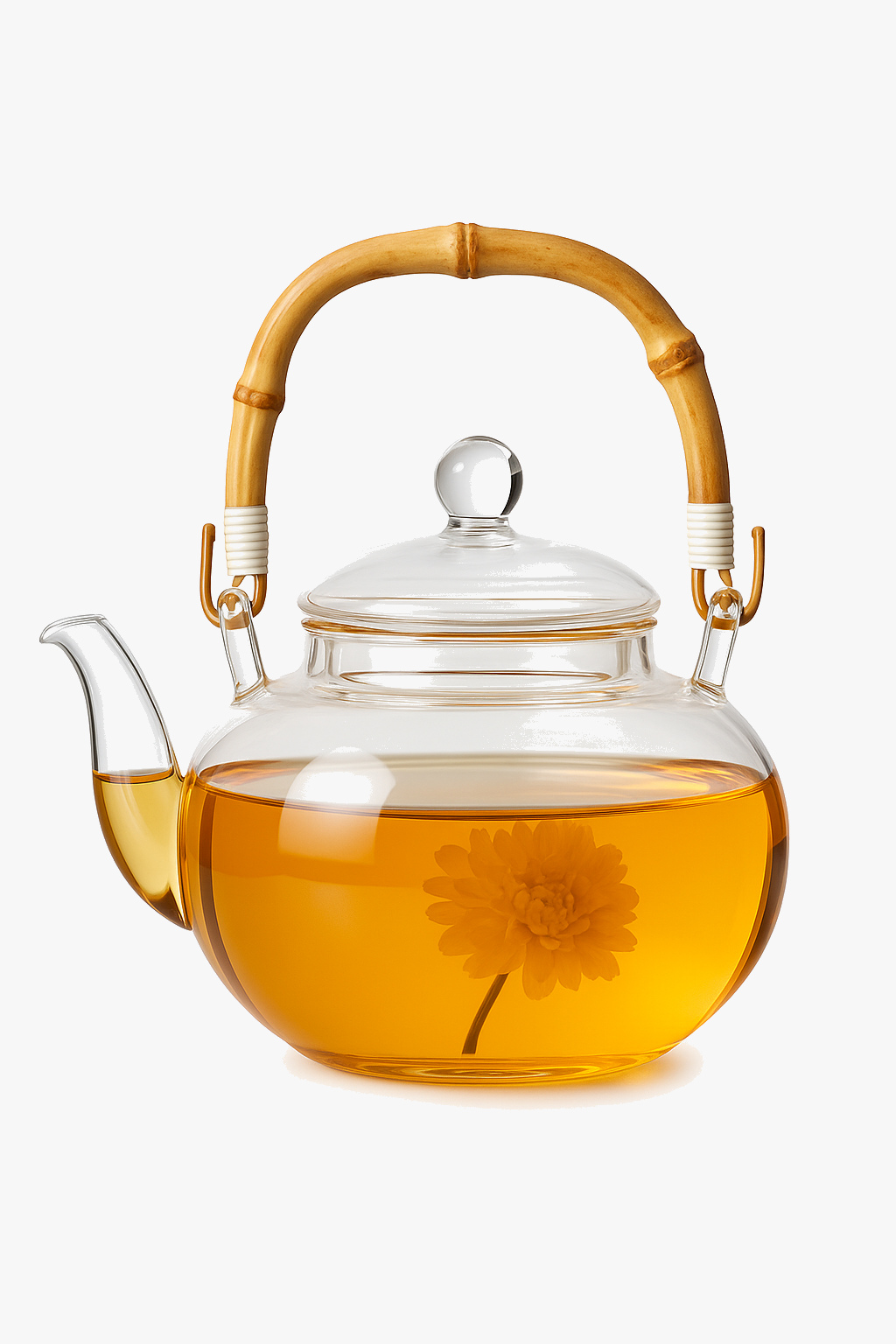 Glass Teapot with Bamboo Handle and Cups for Pu-erh Tea