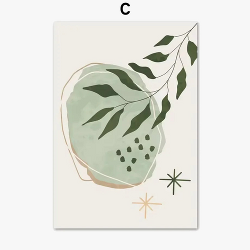 Abstract canvas of green plants bohemian style Nordic wall decoration